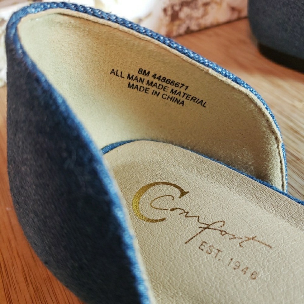 Comfort Est. 1946 Blue Denim Bow Slip-On Pointed Toe Shoes Ballet Flats Women 8M - Picture 5 of 10